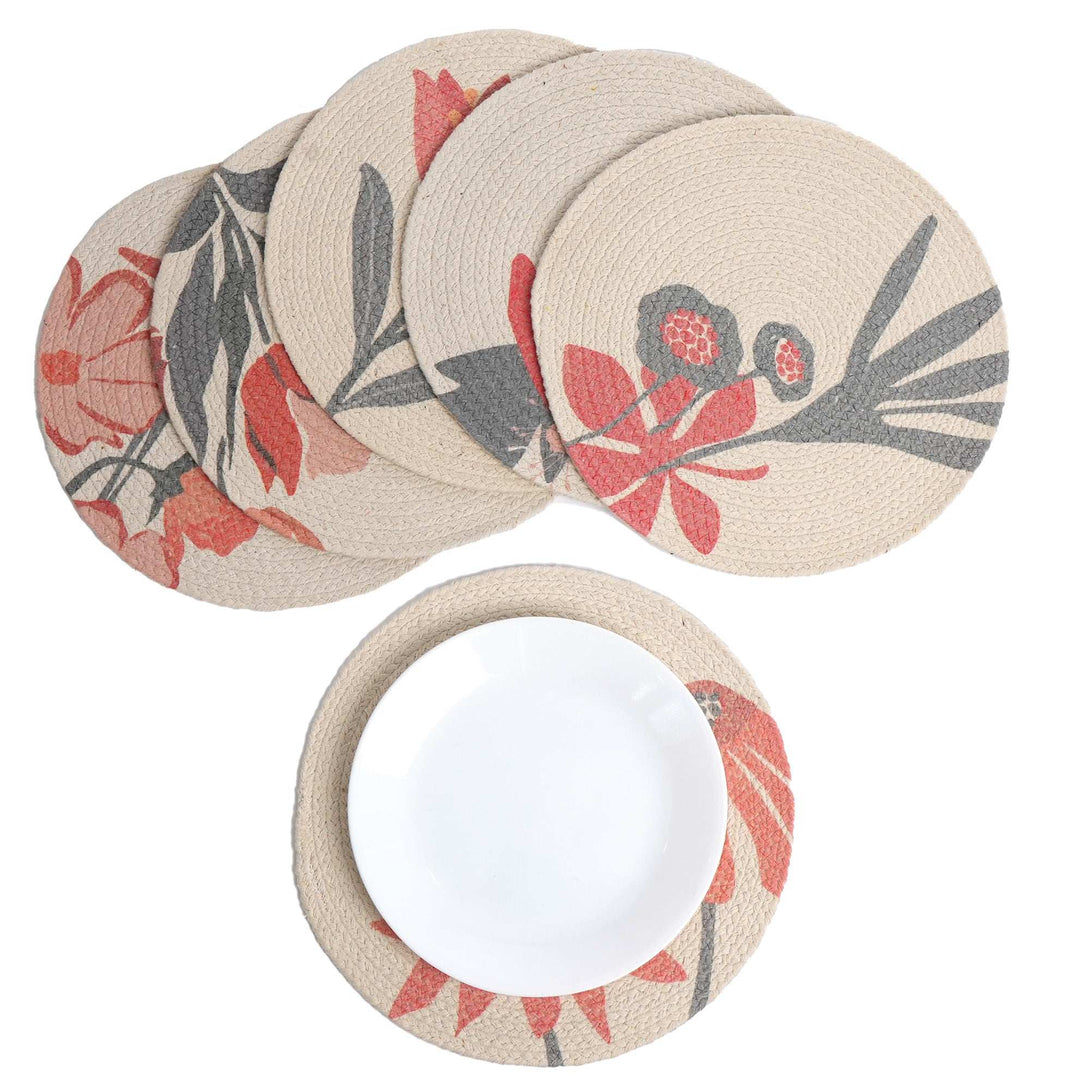 Orange Braided Printed Cotton Placemat Set of 6 - Fine Living Co