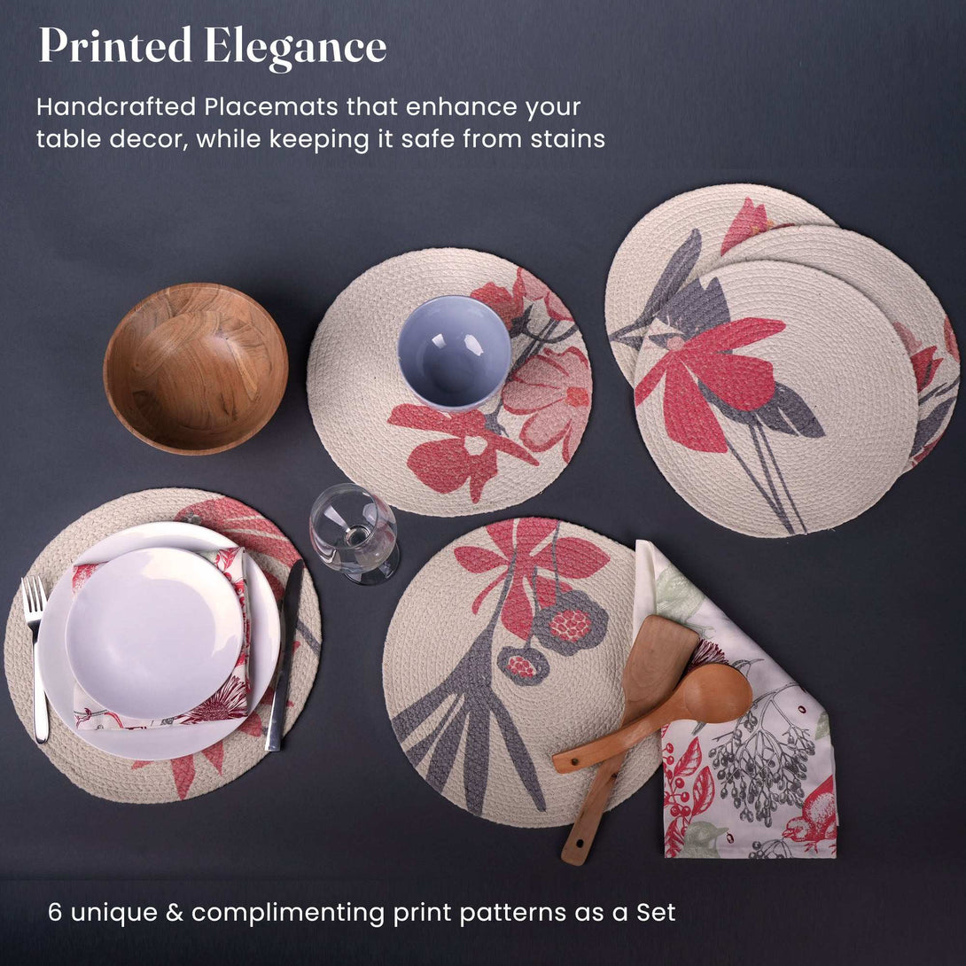 Orange Braided Printed Cotton Placemat Set of 6 - Fine Living Co