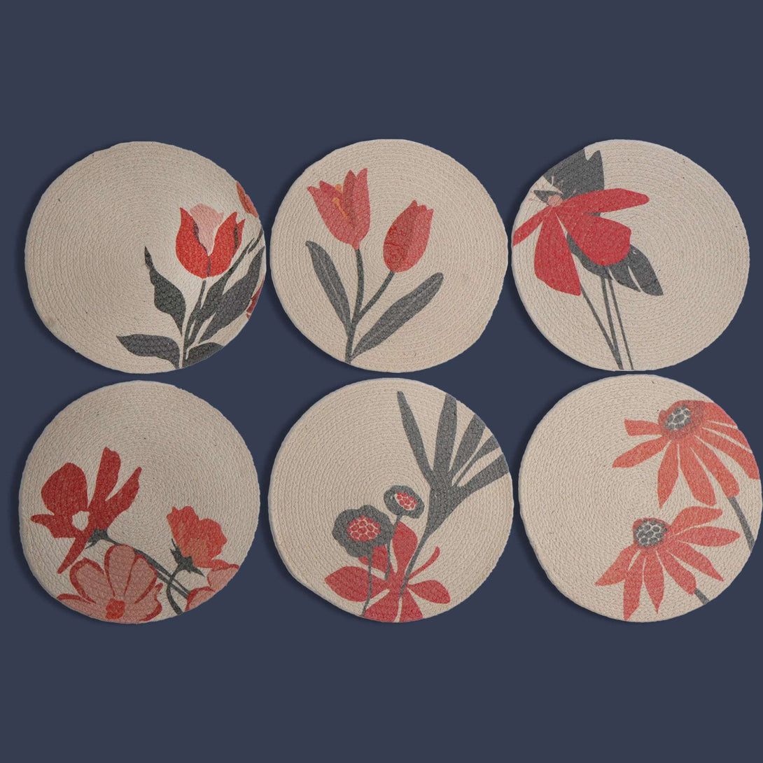 Orange Braided Printed Cotton Placemat Set of 6 - Fine Living Co