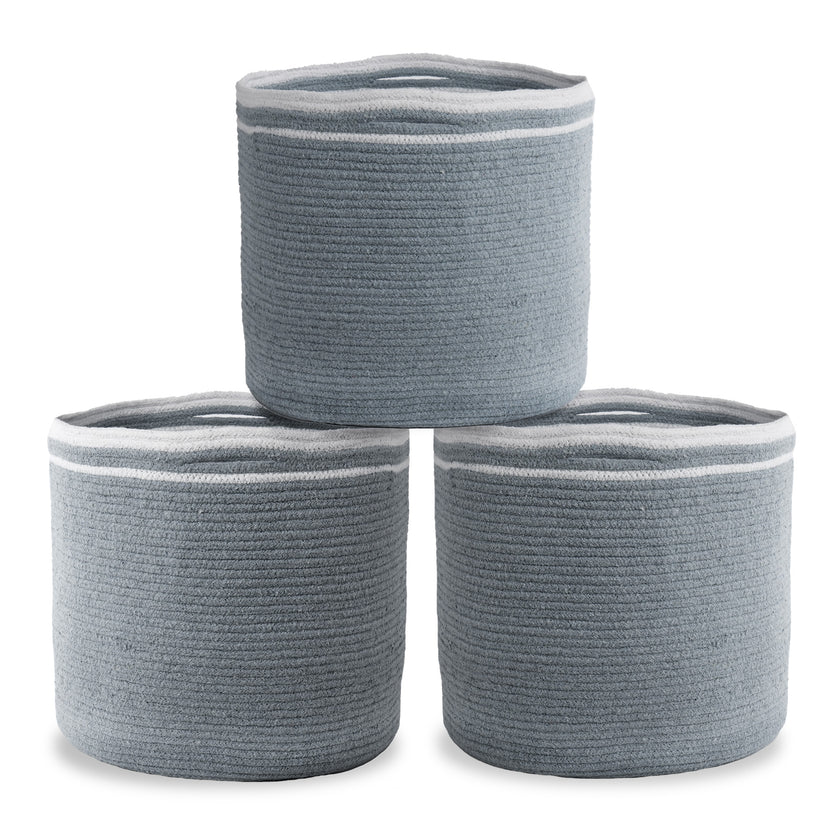 Cotton Rope Basket Set of 3, 11x11x11, Gray - Fine Living Co