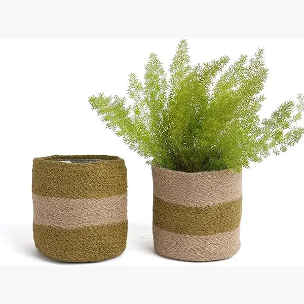 Jute Planters with Lining, Olive & Natural, 6.5" Set of 2 - Fine Living Co