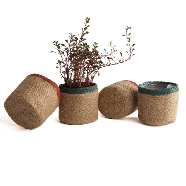 Jute Planter with lining, Fall or Holiday Décor, 4.5", Set Of 4 - Fine Living Co