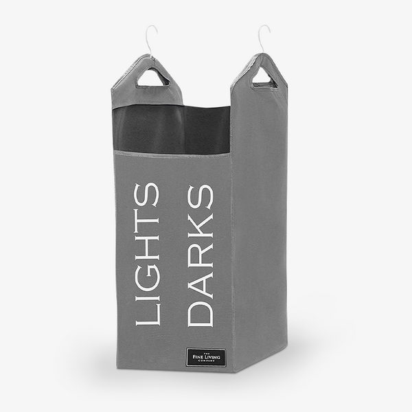 Dark and Light Hanging Laundry Hamper Bag With Dual Space Saving Compartment