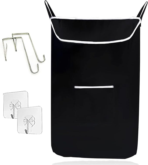 Large Black Hanging Laundry Hamper with Hooks