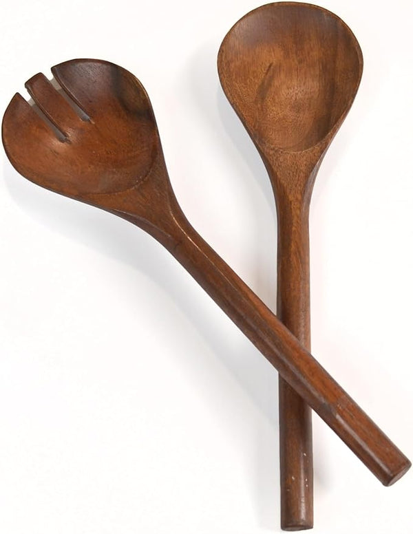 Handmade Acacia Wood Salad Servers, Spoon & Fork, Walnut - Fine Living Co