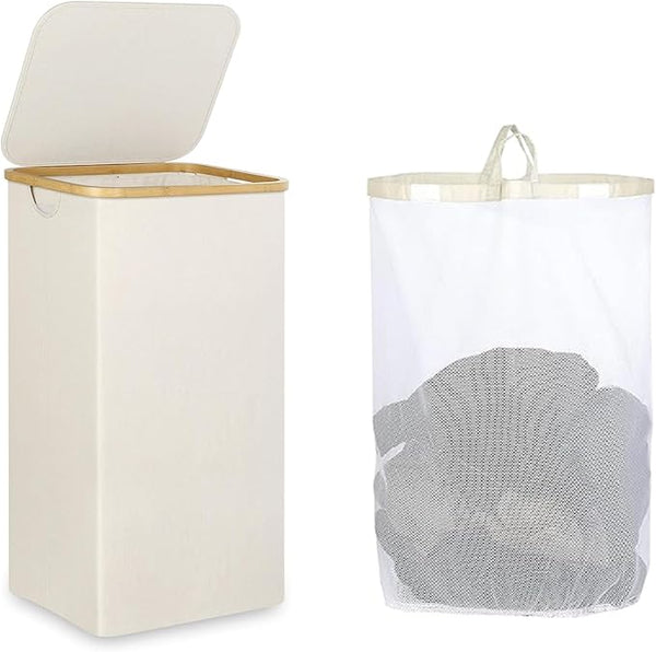 Fine Living 85L Slim Laundry Hamper with Lid & Handles, Ivory
