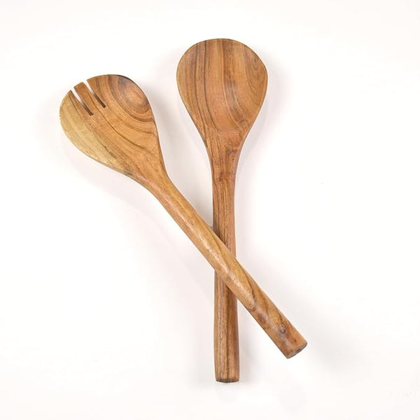 Handmade Acacia Wood Salad Servers - Spoon & Fork Set - Fine Living Co