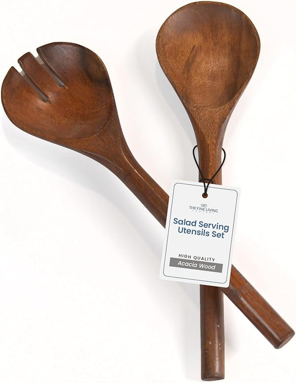 Handmade Acacia Wood Salad Servers, Spoon & Fork, Walnut