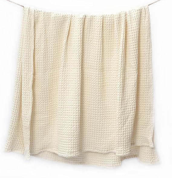 Waffle Weave 100% Cotton Throw, Ivory, 50"x 70"