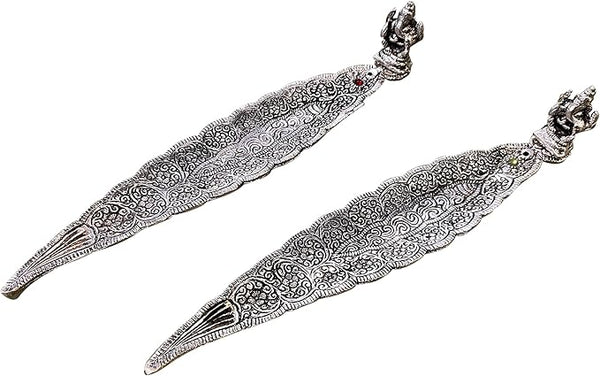 Set of 2 Handcrafted Leaf Incense Holders, Antique Silver - Fine Living Co