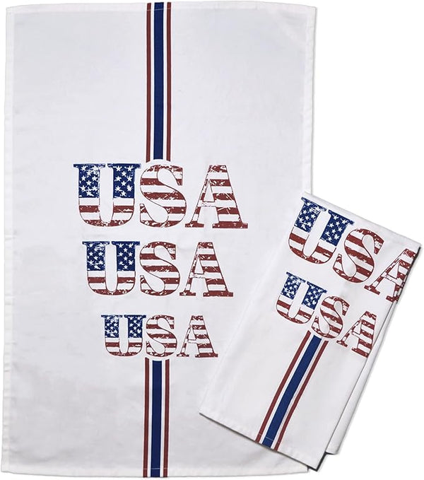 Set of 2 USA Printed Kitchen Towel, 18" x28", 100% cotton, Red & Blue