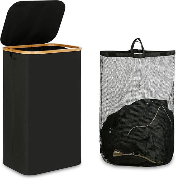 Fine Living 85L Slim Laundry Hamper with Lid & Handles, black