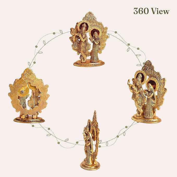 Radha Krishna Idol, Handcrafted with Antique Gold, Set of 1 - Fine Living Co