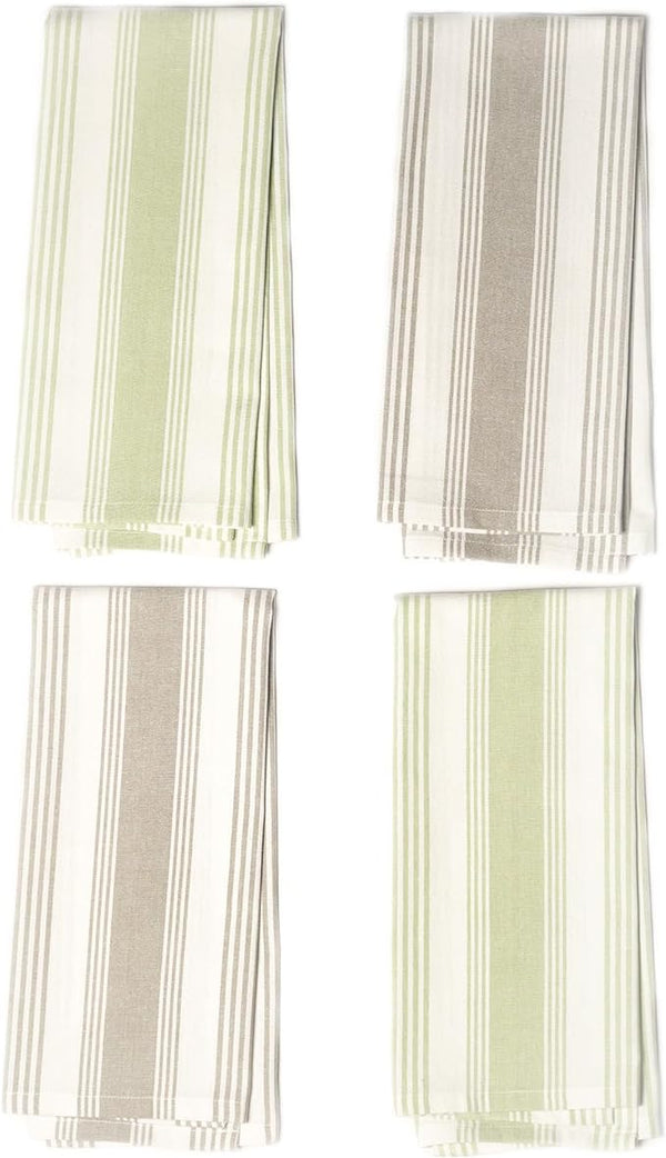 Set of 4 yarn Dyed Kitchen Towel, 18" x 28", Recycled Cotton, Gray & Green
