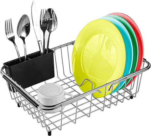 Expandable Over The Sink Dish Drying Rack with Utensil Holder