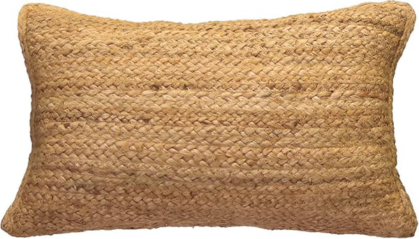 Handwoven Jute Pillow Cover 20x12” – Boho Natural Decor