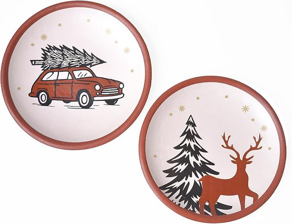 8-Inch Terracotta Christmas Plates Set of 2