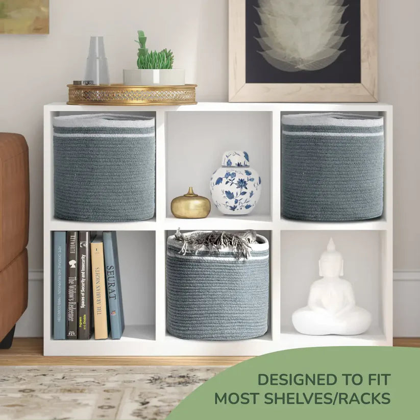 Cotton Rope Basket Set of 3, 11x11x11, Gray - Fine Living Co