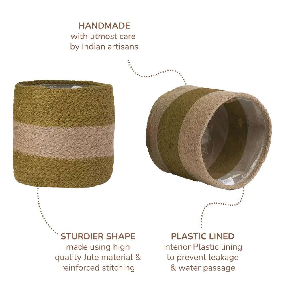 Jute Planter Natural Jute, 4.5", Olive & Natural