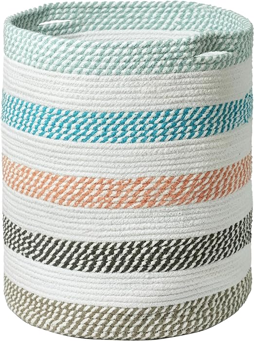 Cotton Rope Braided Basket, Multicolor, 15x15x17.7" - Fine Living Co