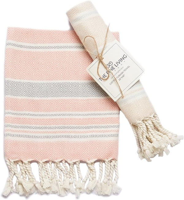 Waffle Turkish Towel with Tassels, Beige & Red, Set of 2 - Fine Living Co