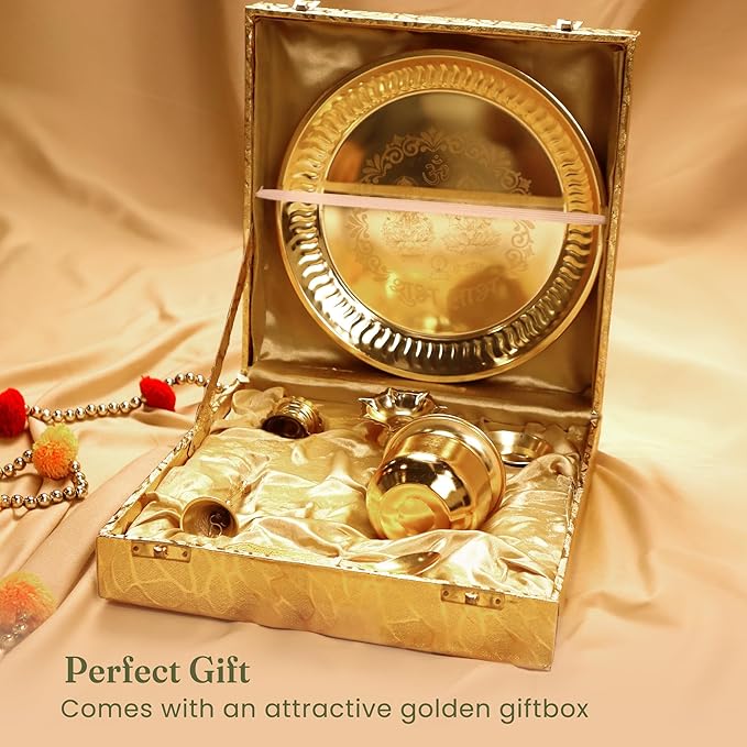 Pooja Thaal or Thali, Decorative Plate, Gold Box, Set of 1 - Fine Living Co