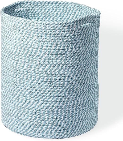 Eco Living Cotton Basket, Cotton, 15x15x17.7, Blue & White