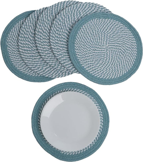 Melange Braided Cotton Placemats, Set of 6, Blue & White - Fine Living Co