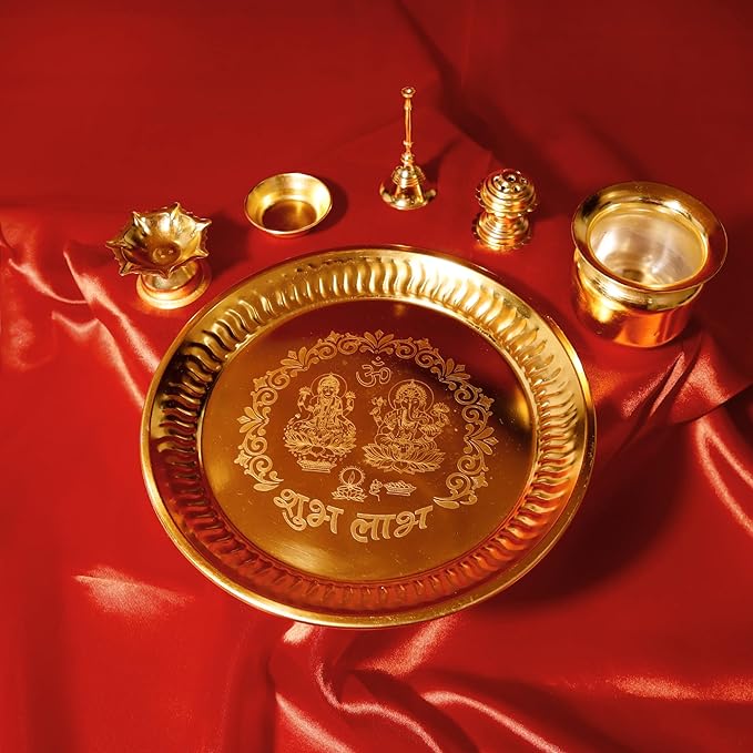 Pooja Thaal or Thali, Decorative Plate, Gold Box, Set of 1 - Fine Living Co