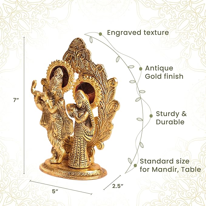 Radha Krishna Idol, Handcrafted with Antique Gold, Set of 1 - Fine Living Co