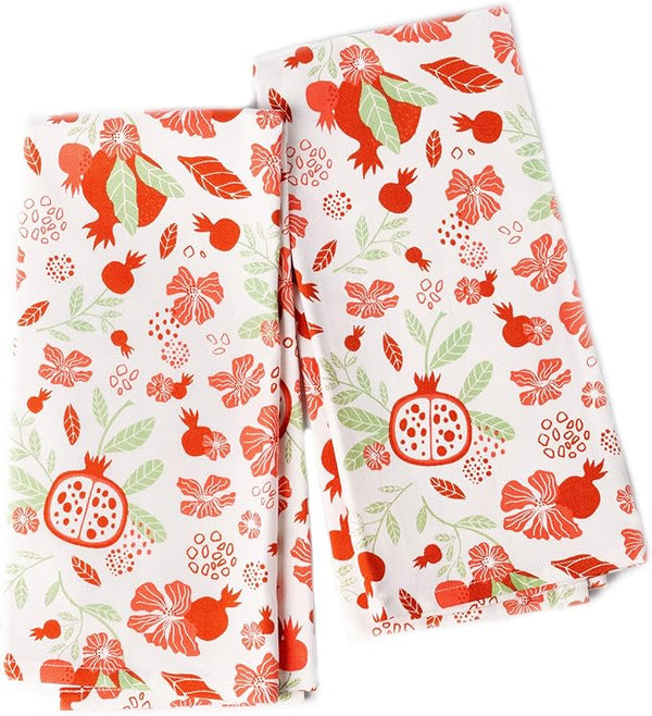 Pomegranate Printed Kitchen Towel 18" x28" , 100% Fresh cotton, Sage & Peppery red