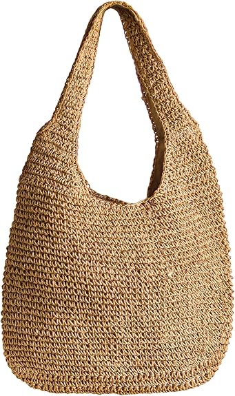 Fine Living Large Boho Straw Tote Bag with Zipper, 16x12.5 inch
