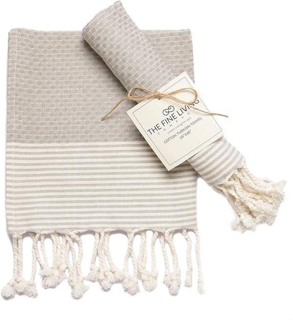 Waffle Turkish Towel with Tassels, Gray, Set of 2 - Fine Living Co