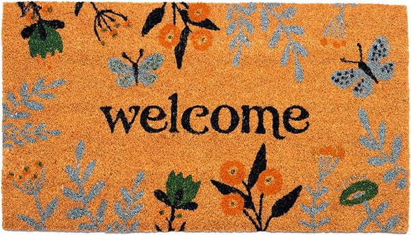 Coir Mats Chelsea Welcome -17"X30" Multi Color (Light Blue, Green & Yellow)