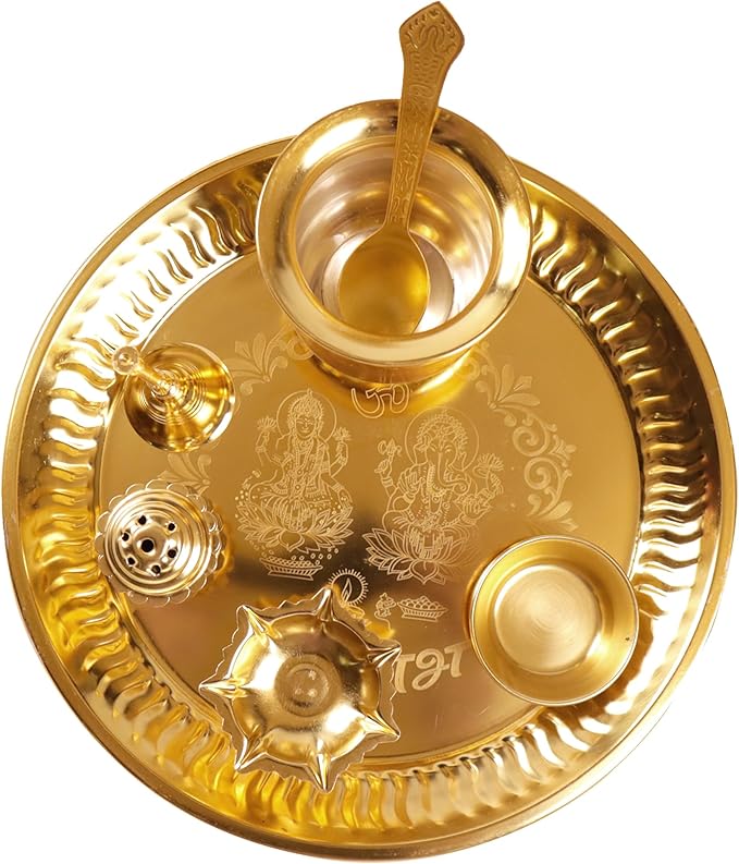 Pooja Thaal or Thali, Decorative Plate, Gold Box, Set of 1 - Fine Living Co