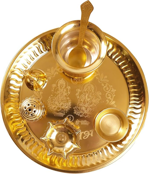 Pooja Thaal or Thali, Decorative Plate, Gold Box, Set of 1 - Fine Living Co