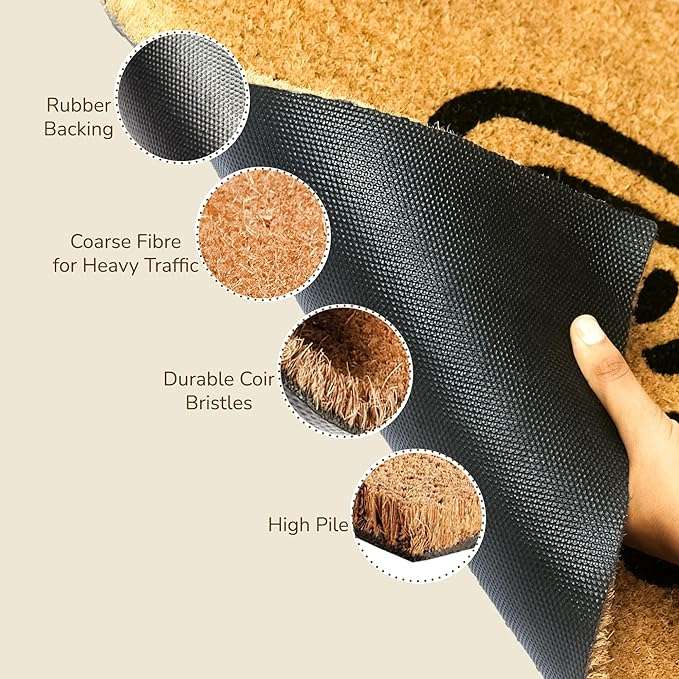 Bratsy Script Coir Doormat - 17x30" Beige/Black - Fine Living Co