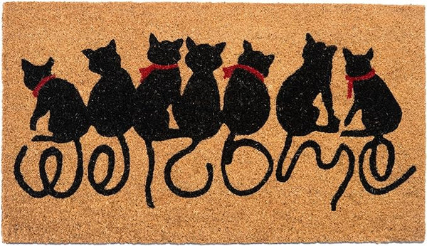 Coir Mats Animals Welcome Cats Print- 17X30" Beige/Black