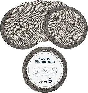 Melange Braided Cotton Placemats, Gray & White, Set of 6
