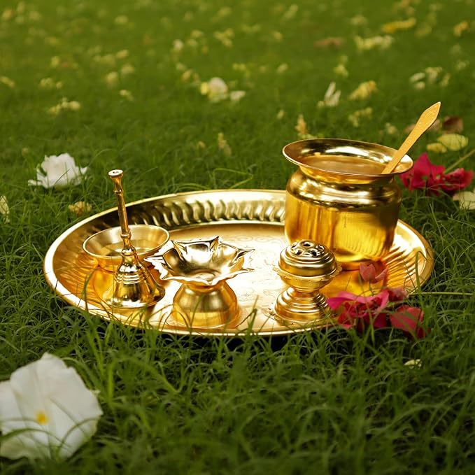 Pooja Thaal or Thali, Decorative Plate, Gold Box, Set of 1 - Fine Living Co
