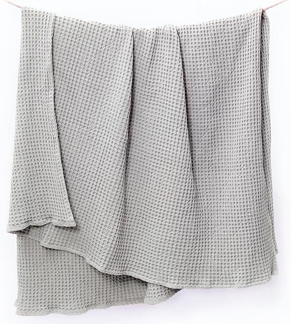 Waffle Weave Throw, 50”x 70”, 100% Fresh Cotton, Mineral Gray