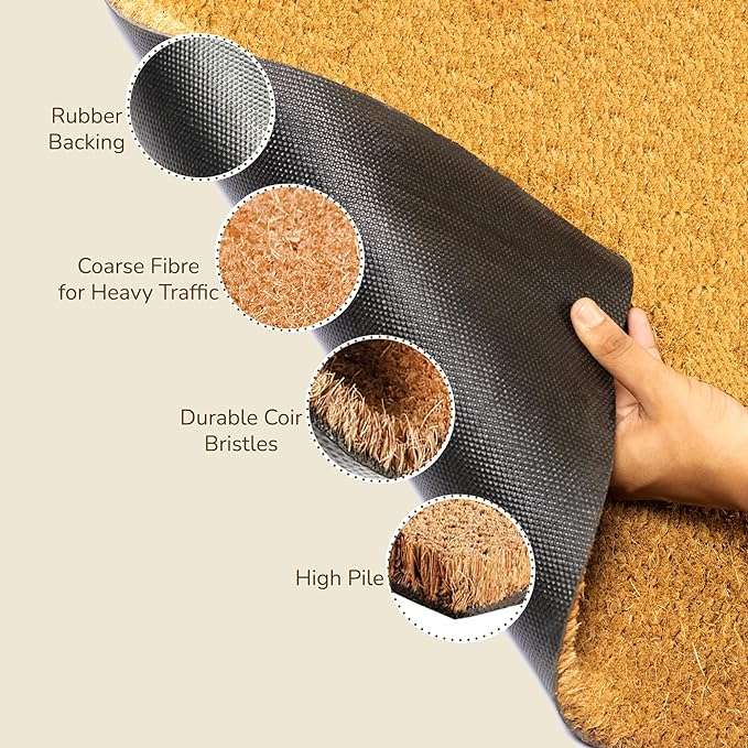 Large Beige Coir Doormat - 22x47" Basic Plain - Fine Living Co