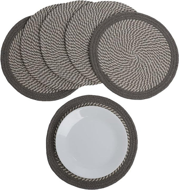 Melange Braided Cotton Placemats, Gray & White, Set of 6