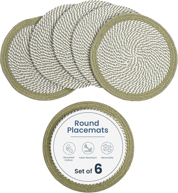 Handmade Melange Rope Braided Placemats, 6 pcs Green