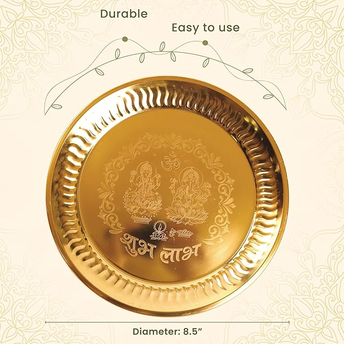 Pooja Thaal or Thali, Decorative Plate, Gold Box, Set of 1 - Fine Living Co