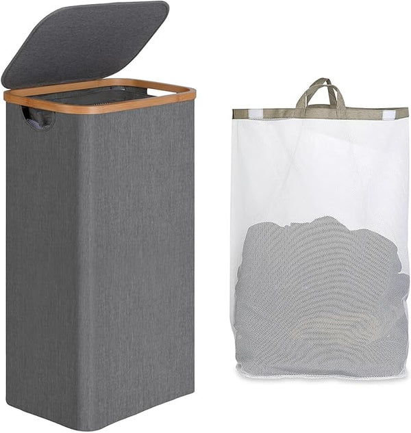 Fine Living 85L Slim Foldable Laundry Hamper with Lid, gray