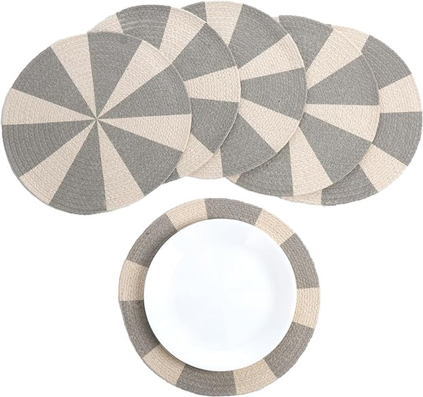 Grey Pinwheel Printed Braided Placemat Set of 6- Recycle Cotton