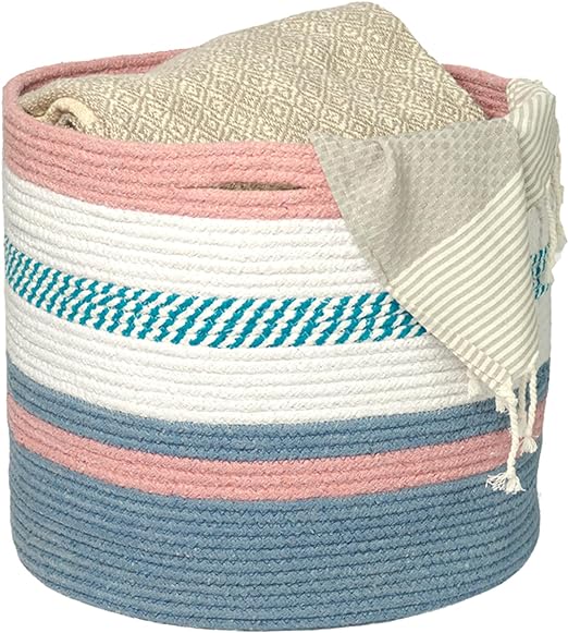 Eco Living Cotton Basket, Cotton, 15.8x15.8x13.8, Pink & Blue