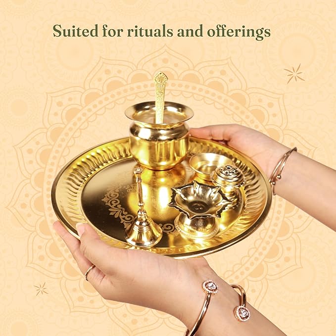 Pooja Thaal or Thali, Decorative Plate, Gold Box, Set of 1 - Fine Living Co