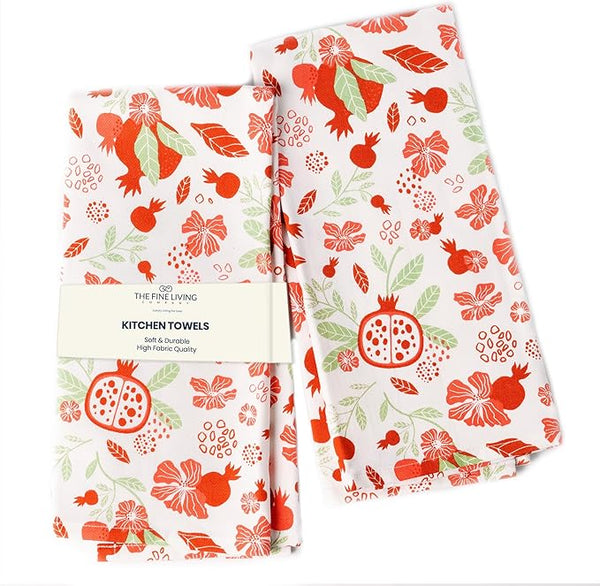 Printed Cotton Kitchen Towels Set of 2 – Pomegranate